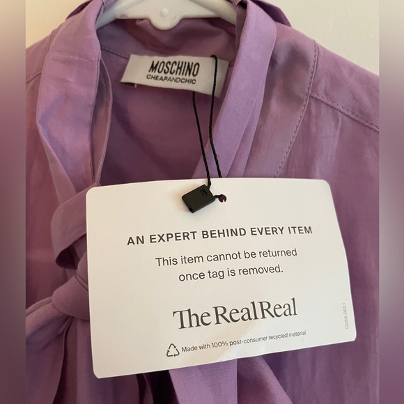 Moschino Vintage Sheer Purple Bow Tie Collar Blouse - Picture 5 of 6